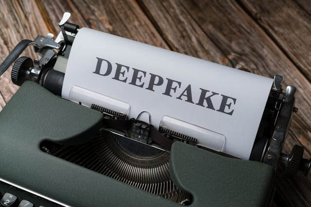 a type writer with deepfake on the paper